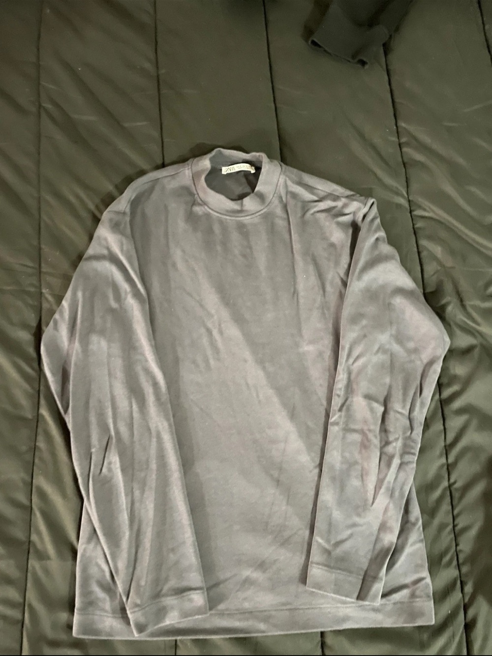 ZARA Men's Velour Mock Neck Long Sleeve Sweatshirt Gray Size Small Comfort Soft